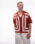 Topman stripe panel knitted polo in rust and white