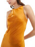 Superdry Satin racer midi dress in heritage ochre yellow