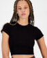 Фото #7 товара Women's Cropped Rib-Knit T-Shirt, Created for Macy's