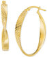 ფოტო #1 პროდუქტის Polished Textured Twist Oval Hoop Earrings in 14k Gold