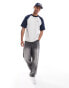 Фото #4 товара Hollister back print heavyweight boxy fit raglan baseball t-shirt in grey marl/navy