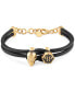 ფოტო #1 პროდუქტის Gold-Tone IP Stainless Steel 3D $kull & Logo Leather Flex Bracelet