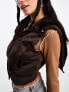 COLLUSION Y2K satin hybrid gilet with faux fur hood in chocolate brown