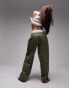 Фото #4 товара Topshop fold over waistband detail pleated straight leg trouser in khaki