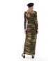 COLLUSION long sleeve exposed seam printed maxi dress in green