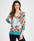 Women's 3/4 Sleeve Jacquard Printed Top, Created for Macy's