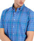 Фото #3 товара Men's Bright Plaid Poplin Short Sleeve Button-Down Shirt, Created for Macy's