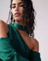 Фото #2 товара ASOS DESIGN satin asymmetric mini dress with cold shoulder detail in green