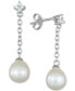 Cultured Freshwater Pearl (8mm) & Cubic Zirconia Flower Chain Earrings in Sterling Silver