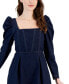 Фото #4 товара Women's Puff Sleeve Cotton Denim A-Line Dress