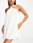 The Frolic sunstone halter volume mini summer dress in white waffle