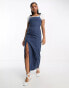 Фото #1 товара Monki denim midi pinafore dress in mid wash blue