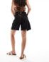 Mango high waist slouchy denim shorts in black