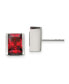 ფოტო #1 პროდუქტის Stainless Steel Polished Red CZ Rectangle Earrings