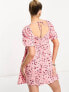 Wednesday's Girl Maternity puff sleeve ditsy floral print mini dress in pink