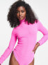 Miss Selfridge textured mesh roll neck bodysuit in pink