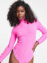 Фото #7 товара Miss Selfridge textured mesh roll neck bodysuit in pink