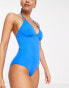 Accessorize high neck plunge shaping swimsuit in blue