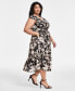 ფოტო #3 პროდუქტის Plus Size Printed V-Neck Fit & Flare Dress