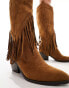 Glamorous Wide Fit knee tassel western boots in chestnut