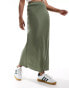 New Look textured drawstring midi skirt in khaki