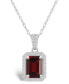 Фото #1 товара Macy's garnet (1-9/10 ct. t.w.) and Created Sapphire (1/5 ct. t.w.) Halo Pendant Necklace in 10K White Gold