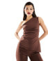 Фото #1 товара Vesper bengaline one shoulder asymmetric top co-ord in chocolate