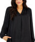 Фото #3 товара Petite Long-Sleeve V-Neck Pleated-Front Blouse