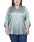 Plus Size 3/4 Sleeve Roll Tab Satin Blouse