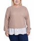 Plus Size Long Sleeve Two-Fer Top with Gathered Inset