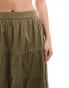 Miss Selfridge button through tiered prairie maxi skirt in khaki