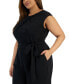 Plus Size Twist-Neck Belted Wide-Leg Jumpsuit