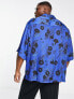 ASOS DESIGN dropped shoulder oversized revere satin shirt in blue floral print