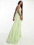 Фото #5 товара ASOS DESIGN Tall ruched bodice halter tiered maxi dress in sage green