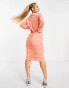 Фото #4 товара AX Paris button detail ruched side midi pencil dress in coral