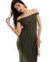 ASOS DESIGN bardot maxi dress with contrast exposed seams in khaki