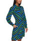 Фото #3 товара Women's Geometric Stripe Print Silky Crepe Shirt Dress