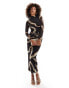 Фото #1 товара Flounce London high neck mesh midaxi dress with twist font in abstract print