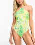 Vero Moda halterneck swimsuit in lime snake print