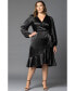 Фото #3 товара Women's Plus Size Serena Satin Long Sleeve Wrap Dress