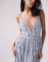 Фото #3 товара ASOS DESIGN cami maxi dress with floral embellishment and tiered peplum in steel blue