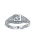 1CT Deco Style Square Bezel Solitaire Round AAA CZ Milgrain Engagement Ring For Women .925 Sterling Silver