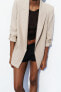 Linen blend roll-up sleeve open blazer