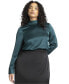 ფოტო #1 პროდუქტის Plus Size Strong Shoulder Draped Back Satin Blouse