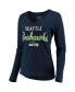 Фото #3 товара Women's College Navy Seattle Seahawks Post Season Long Sleeve V-Neck T-shirt