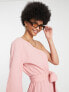 Фото #5 товара ASOS DESIGN Tall one shoulder belted beach mini dress in pink super crinkle