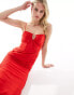 Фото #2 товара ASOS DESIGN Tall tie front cami midi dress with ruched skirt in red