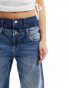 Bershka turn down waistband wide leg jeans in indigo wash