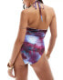 ASOS DESIGN ruched keyhole halter swimsuit in tie dye