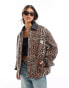 Bershka contrast collar trucker jacket in leopard print